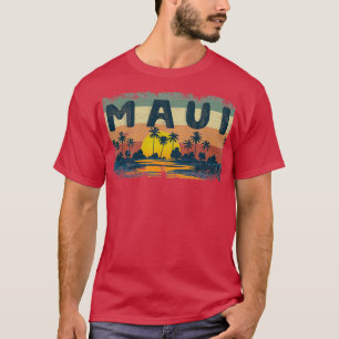 Maui Sunset Hawaii Retro 70 s Beach Palm Tr T-shirt