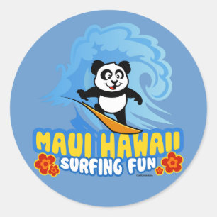 Maui Surfing Panda Ronde Sticker