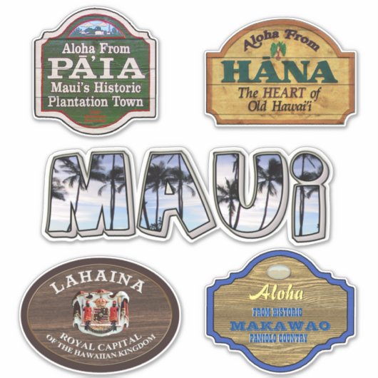 Maui Town tekent Stickers (Voorkant)