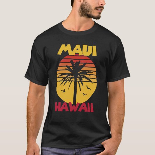 Maui Vacation Hawaii Palm trees Beach Ocean Surfin T-shirt (Voorkant)
