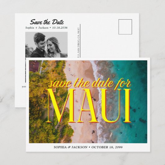 Maui Wedding Save the Date Retro Hawaii Briefkaart (Voorkant / Achterkant)