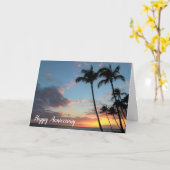 Maui Zonsondergang en Palmboom Jubileum Kaart (Gele Bloem)