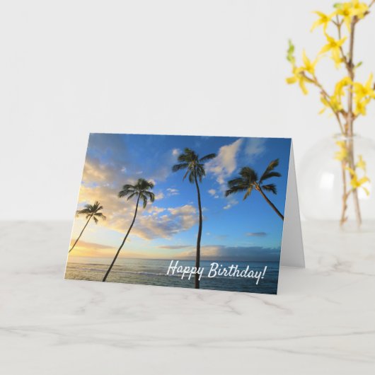 Maui Zonsondergang Met Palmboom Wenskaart Kaart (Gele Bloem)