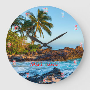 Maui's Secret Beach ronde klok met rode cijfers