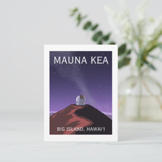 Mauna Kea Observatory Starry Sky Retro Poster  Briefkaart (Staand voorkant)