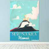 Mauna Kea vulkaan vintage Hawaii reisposter Canvas Afdruk (Insitu (Houten vloer))