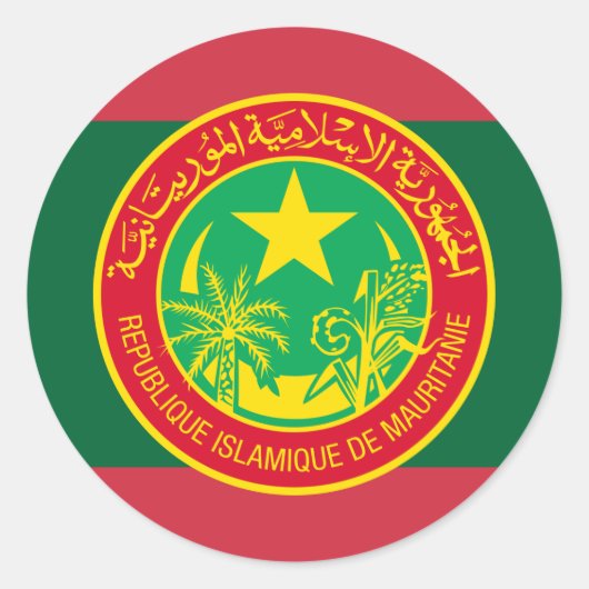 Mauritaanse vlag & zegel, vlag van Mauritanië Ronde Sticker (Voorkant)