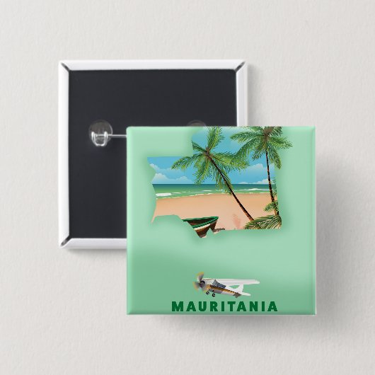 Mauritanië geïllustreerde kaartreisposter vierkante button 5,1 cm (Voorkant /achterkant)