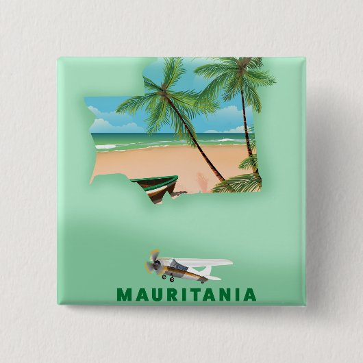 Mauritanië geïllustreerde kaartreisposter vierkante button 5,1 cm (Voorkant)