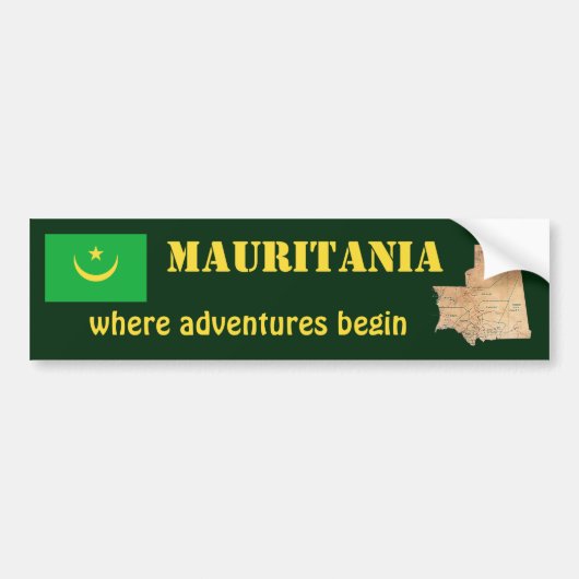 Mauritanië Vlag + Kaart Bumpersticker (Voorkant)