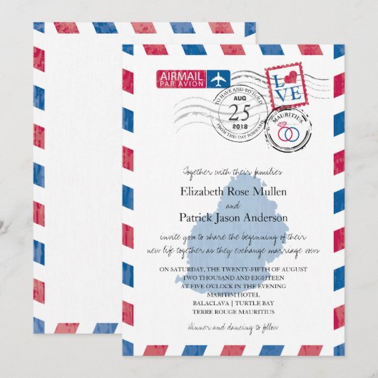 Mauritius Airmail Huwelijksuitnodiging Kaart (Voorkant / Achterkant)