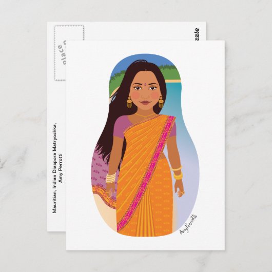 Mauritius, Briefkaart van Indische Matryoshka (Voorkant / Achterkant)
