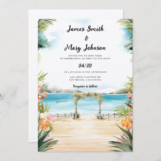 Mauritius Bruiloft Uitnodiging bestemming bruiloft (Voorkant / Achterkant)