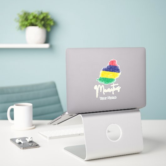 Mauritius Eilandkaart Vlag Indische Oceaan Sticker (Laptop op bureau)