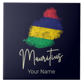 Mauritius Eilandkaart  Vlag Indische Oceaan Tegeltje
