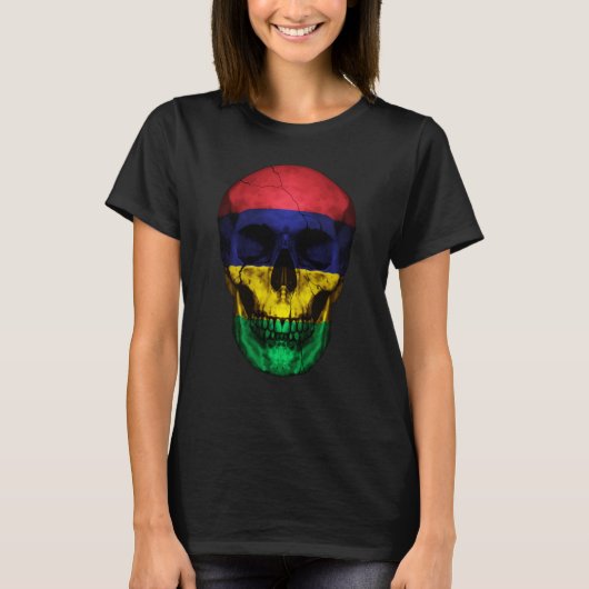 Mauritius Flag Skull Mauritian Roots Proud Patriot T-shirt (Voorkant)