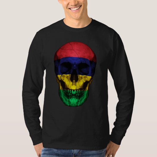 Mauritius Flag Skull Mauritian Roots Proud Patriot T-shirt (Voorkant)