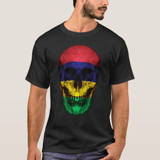 Mauritius Flag Skull Mauritian Roots Proud Patriot T-shirt (Voorkant)