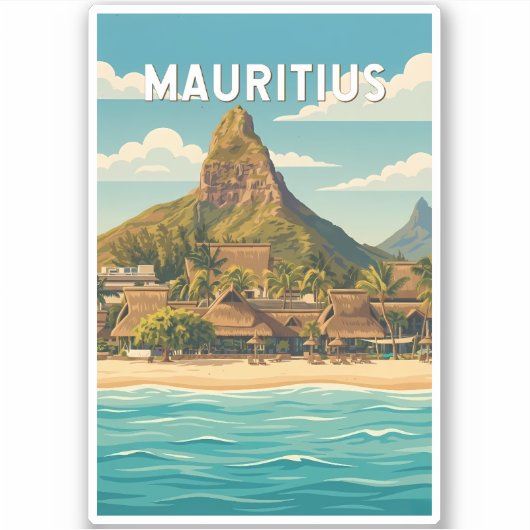Mauritius Illustratie Reis Kunst Vintage Sticker (Voorkant)