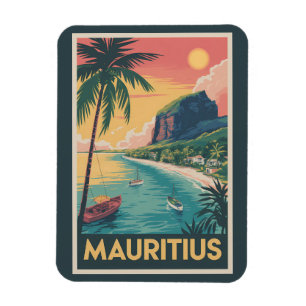 Mauritius Kust Illustratie Reis Kunst Vintage Magneet
