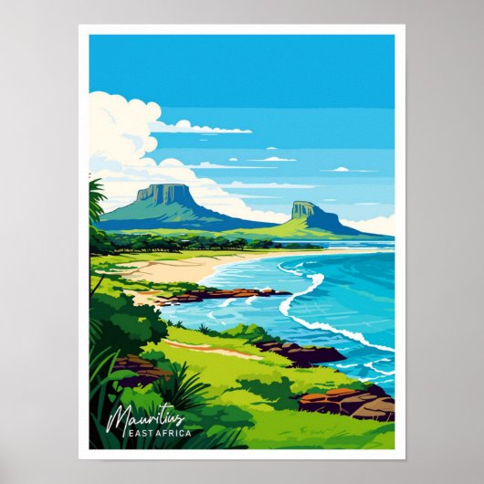Mauritius Oost-Afrika Reizen  illustratie Poster (Voorkant)