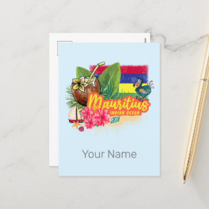 Mauritius Retro Indische Oceaan Dodo en Vlag Vinta Feestdagenkaart