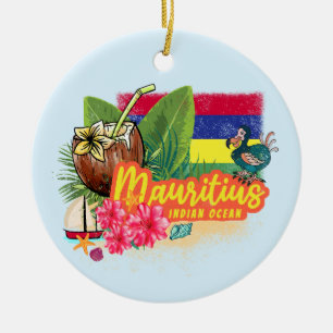Mauritius Retro Indische Oceaan Dodo en Vlag Vinta Keramisch Ornament