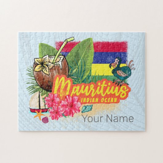 Mauritius Retro Indische Oceaan Dodo en Vlag Vinta Legpuzzel (Horizontaal)
