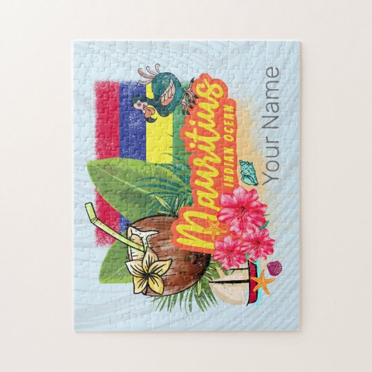 Mauritius Retro Indische Oceaan Dodo en Vlag Vinta Legpuzzel (Verticaal)