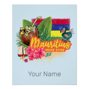 Mauritius Retro Indische Oceaan Dodo en Vlag Vinta Perfect Poster