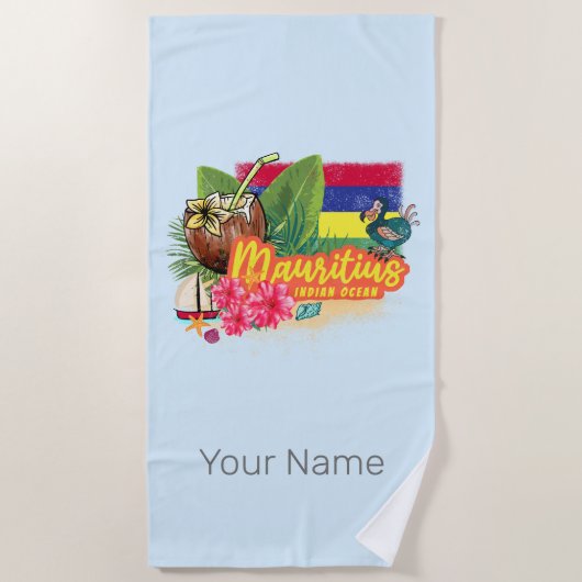 Mauritius Retro Indische Oceaan Dodo en Vlag Vinta Strandlaken (Voorkant)
