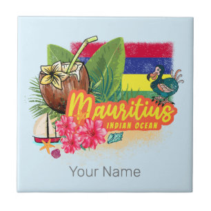 Mauritius Retro Indische Oceaan Dodo en Vlag Vinta Tegeltje