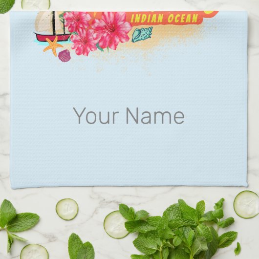 Mauritius Retro Indische Oceaan Dodo en Vlag Vinta Theedoek (Gevouwen)