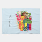 Mauritius Retro Indische Oceaan Dodo en Vlag Vinta Theedoek (Horizontaal)