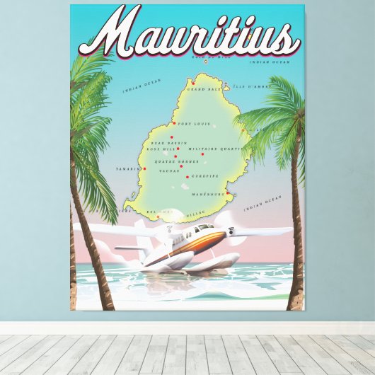 Mauritius vintage-poster canvas afdruk (Insitu (Houten vloer))