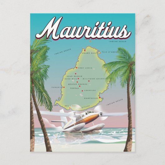 Mauritius vintage reisposter briefkaart (Voorkant)