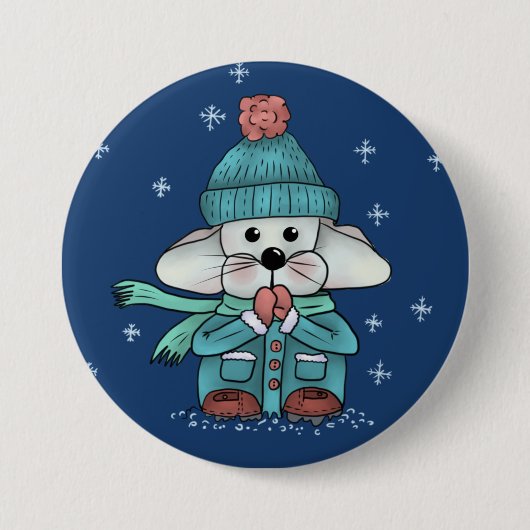 Maus im Schnee Ronde Button 7,6 Cm (Voorkant)
