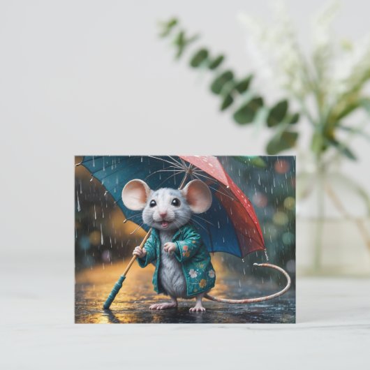 Maus mit Schirm Postcard Briefkaart (Staand voorkant)