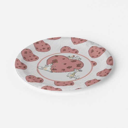 Mäuse nähen Herz Papieren Bordje (Gekanteld)