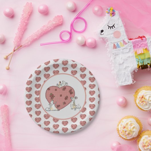 Mäuse nähen Herz Pappteller Papieren Bordje (Feest)