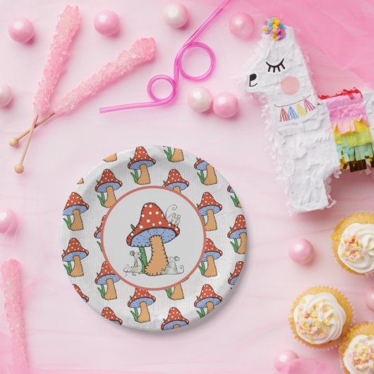 Mäuse nähen Pilz Papieren Bordje (Feest)