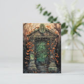 Mausoleum deur Halloween Briefkaart (Staand voorkant)
