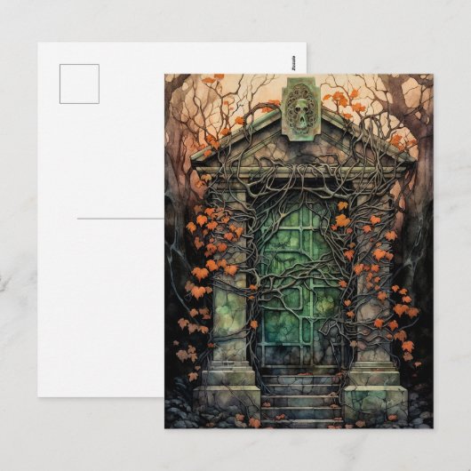Mausoleum deur Halloween Briefkaart (Voorkant / Achterkant)