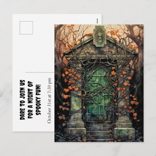 Mausoleum Door Halloween Invitation Briefkaart (Voorkant / Achterkant)