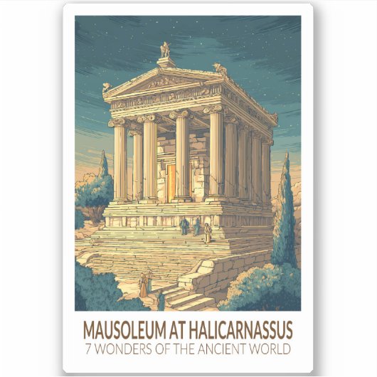 Mausoleum van Halicarnassus 7 Wereldwonderen Sticker (Voorkant)