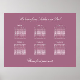 Mauve 6 Tafel Bruiloft Zitplaats Chart Poster