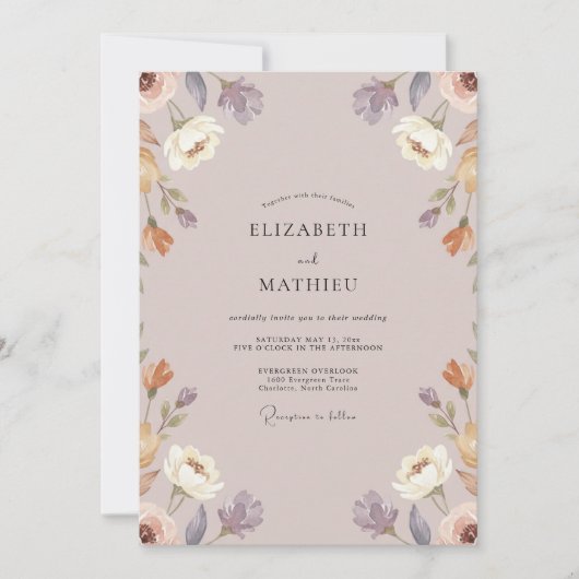 Mauve Abrikozenbloemblad Bruiloft Kaart (Voorkant)
