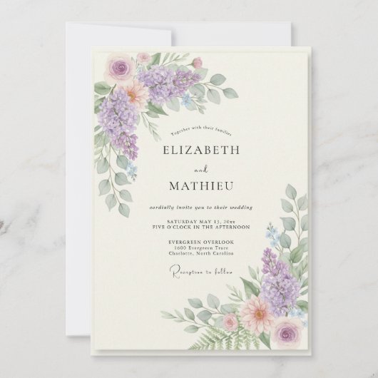 Mauve Abrikozenbloesem Bruiloft Kaart (Voorkant)