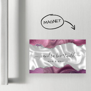Mauve Agate Silver Glitter Luxe Magnetisch Visitekaartje