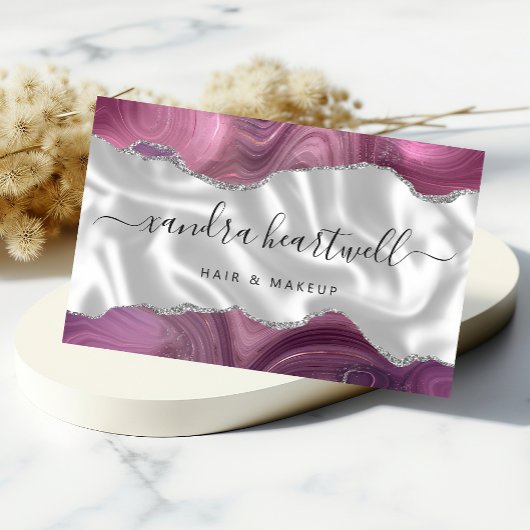 Mauve Agate Silver Glitter Luxe Visitekaartje